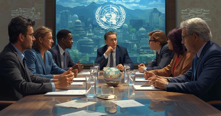 Create A Realistic Phot Of A UN Panel Discussing Chemicals, Waste And Pollution